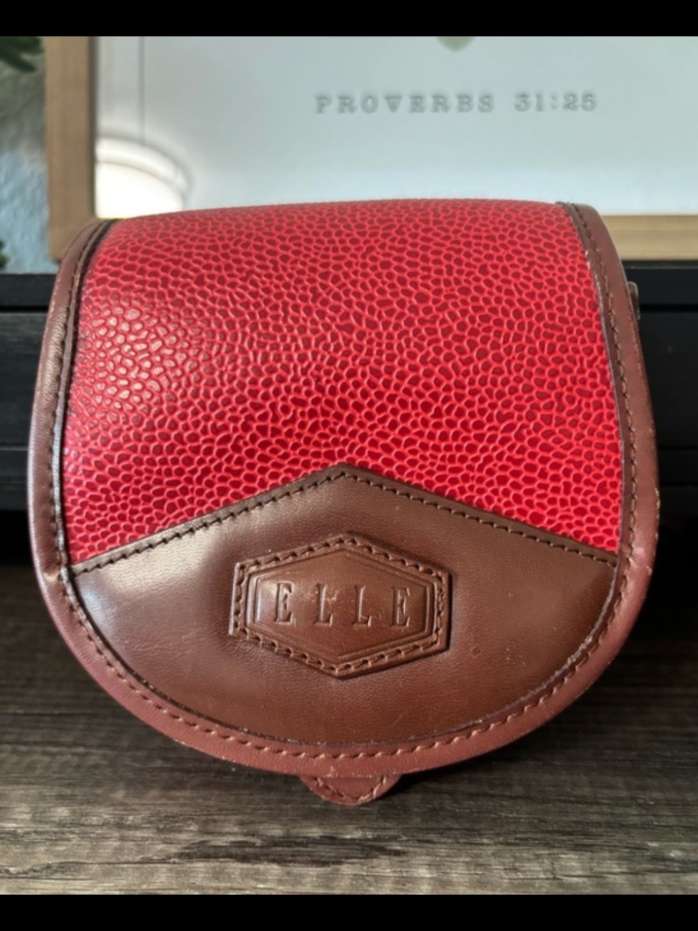 ELLE Red Genuine Leather Small Crossbody